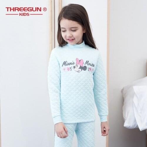 THREEGUN KIDS X Disney Minnie Mouse Long Thermal Underwear Toddler Girls Winter Long Johns Modal Cotton Turtle Neck Sleepwear