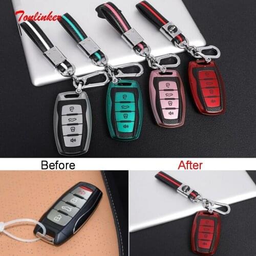 Tonlinker 1 PCS Car style PU Leather car key cover red/brown/black sticker cover case stickers for Ford Focus 2015 accessories