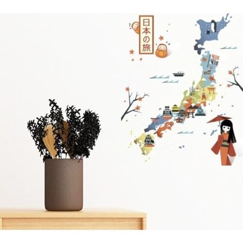 Traditional Japanese Local Special Flag Map Landmark Mount Fuji Removable Wall Sticker Art Decals Mural DIY Wallpaper Room Decal