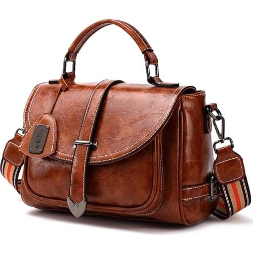 2020 High End Crossbody Messenger Bag Women Spring Wax Oil Leather Flap Striped Strap Shoulder Bag Book Makeup Phone Boston Bag