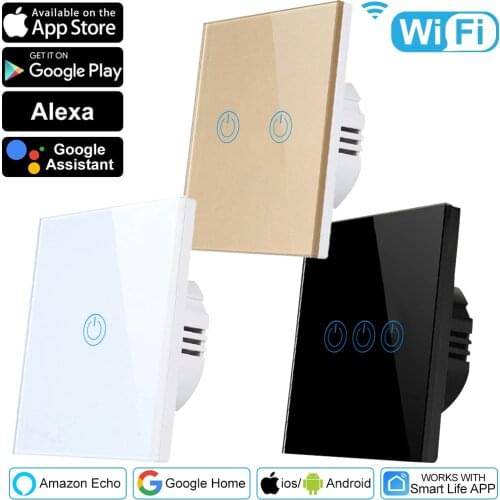 WiFi Light Switch Neutral Wire Required Wall Switch Smart Voice Control Switch With Smart Life Tuya App Control 110-240V EU Gang