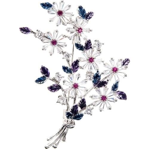 Crystal Cubic Zirconia Flower Brooch Broach Pin Pendant Women Jewelry Accessories A01919