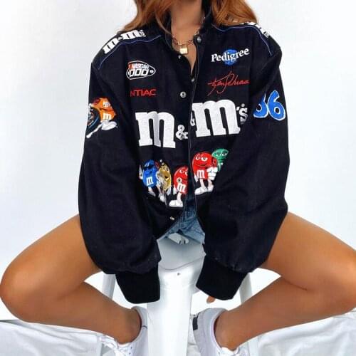 Vintage Bear Letters Baseball Jacket Coat Women Oversized 2021 Spring New Harajuku Korean Style Loose Outerwear Cool Girls Ins