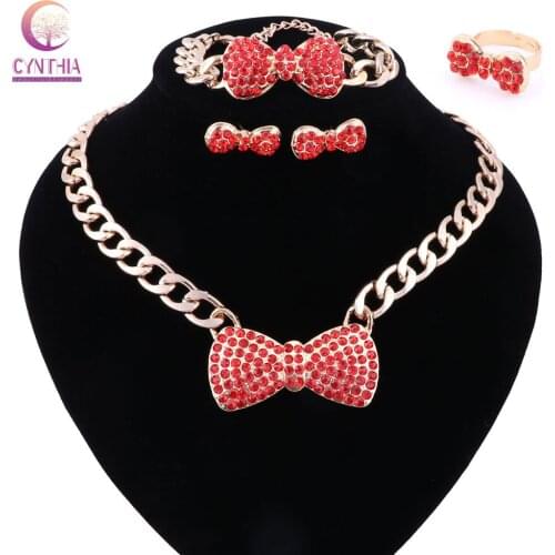 Women 3 colors jewelry sets Gold color statement necklace with earrings for party wedding boho crystal necklace new arrival