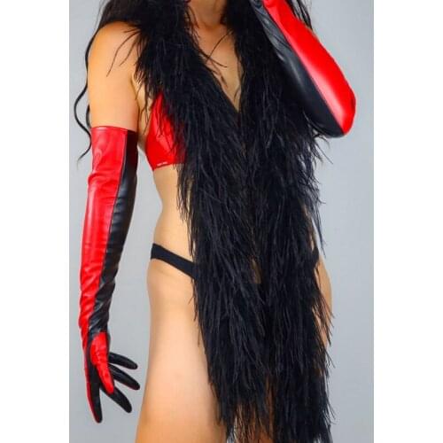 Touchscreen Long Gloves Female 60cm Extra Long PU Faux Leather Emulation Sheepskin Black Red Two Tones Women Gloves WPU338