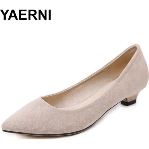 YAERNISexy PointedToe Women LowHeels Pumps Spring Autumn Flock Plain SlipOn SpikeHeel Pumps Party Shoes Woman Office Ladies