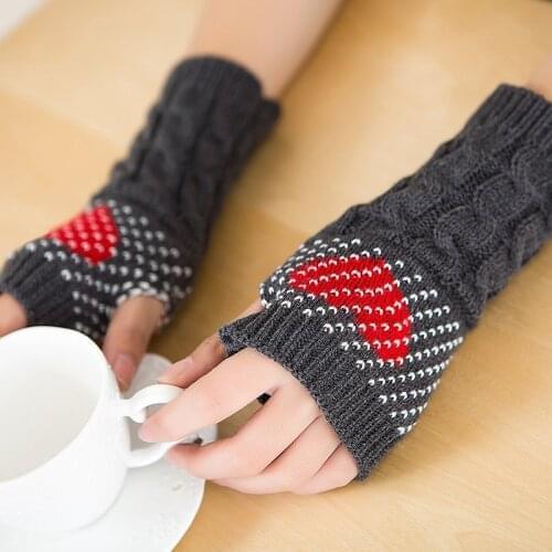 Women Winter Fingerless Hand Gloves Autumn Fashion Love Heart Knitted Fingerless Girls Warm Mittens Sleeves Outdoor 1 Pair
