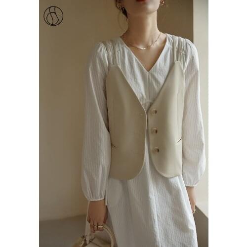 DUSHU Office Ladies Early Autumn 2021 Womens Suit Vest Retro Design Short Vest Solid Color Commuter All-match Top Tank Women