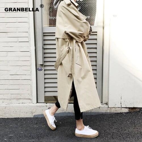 2020 Autumn Casual Womens Cotton Trench Coat Oversize Double Breasted Vintage Outwear With Belt Chic Cloak Female Windbreaker