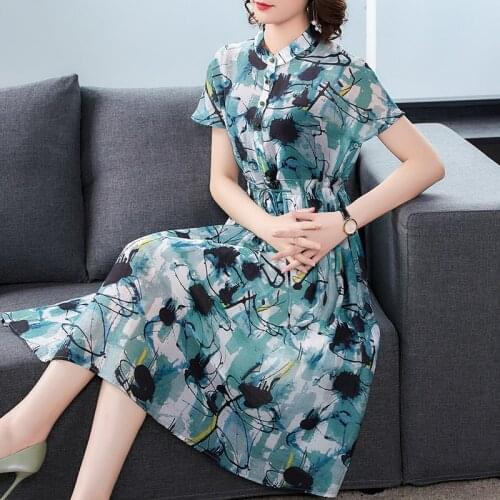 Summer Casual Print Chiffon Midi Shirt Dress 2021 Vintage Ramie 3XL Plus Size Beach Dress Elegan Women Bodycon Party Vestidos