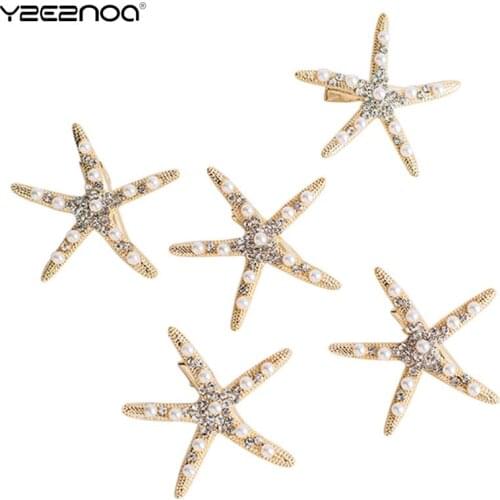 1 Pcs Golden Fashion Lady Girl Beach Wedding Natural Hairpin Starfish Hair Clip With Crystal Pearl Hot