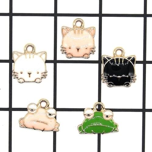 10pcs/lot Enamel Animal Cat Frog Charm Pendants For Women Earring Jewelry Making Fit Bracelet & Necklace DIY Findings XL874