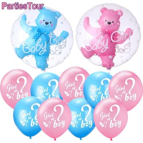 12pcs Gender Reveal Balloon Blue Pink Baby Bear Ballons and Boy or Girl Latex Balloon for Baby Shower Gender Reveal Party Decor