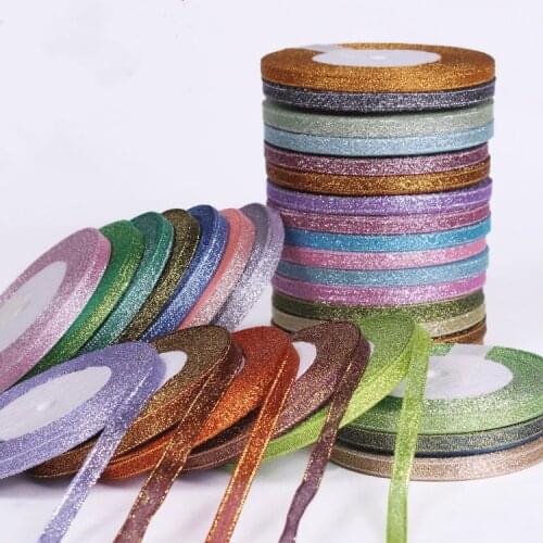 25yards/roll) 6mm Gold Silver Metallic Glitter Ribbon for Wedding Birthday Party Gift Wrapping DIY Handmade Crafts Material