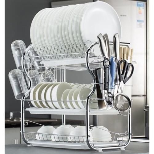 3 Layer Dish Drainer Stainless Steel Art Kitchen Cutlery Drain Rack Utensils Storage Organizer Rustproof Dishes Plates Shelf HWC