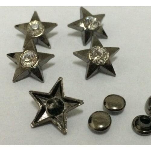 30PCS 15MM Gun Metal Plated Star Studs Rivet Punk Bottom Studs Spike Crystal Studs Fit Shoes Belt Bag Accessorie Leather Craft