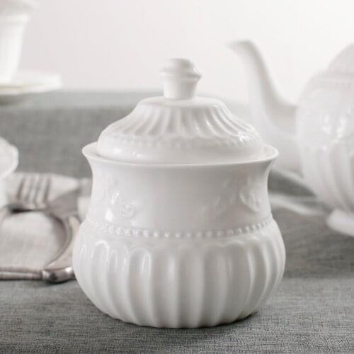 3D Lace Relief Effect European Style Sugar Pot with Spoon TG01