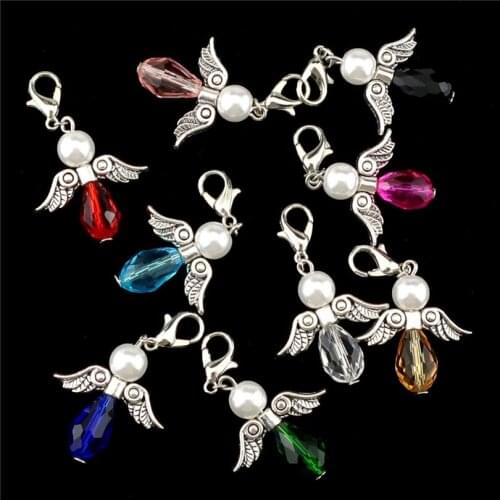 6pcs Mixed Glass Acrylic Dancing Angel Wings Water Drop Charms Pendants 39*23mm 22527