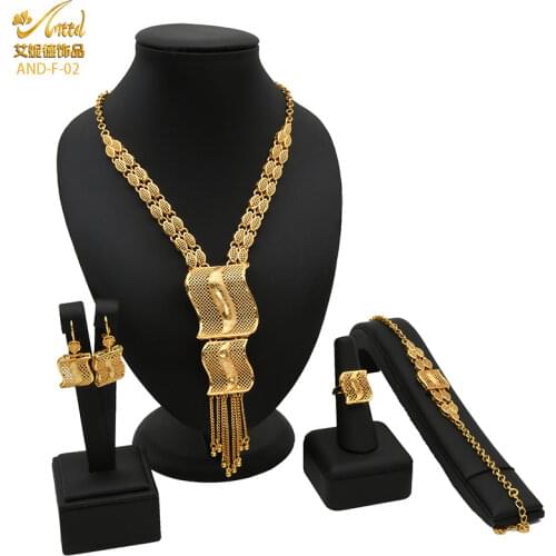 ANIID African Dubai Jewelry Gold Big Necklace Rings Set For Women Nigerian Bridal Wedding Party 24K Ethiopian Earrings Jewellery