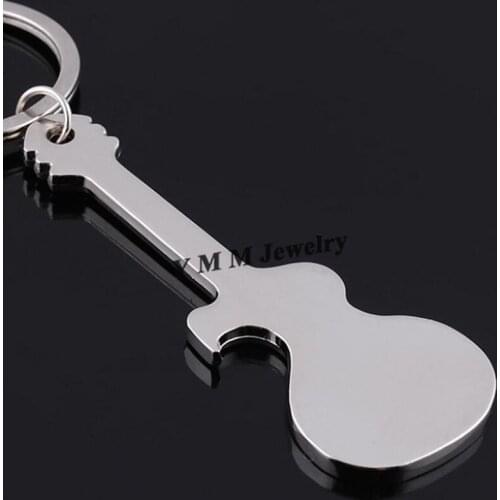 Free Shipping Alloy Guitar Shape Bottle Opener Multi-function Keychains 20pcs/lot Mens Keyrings