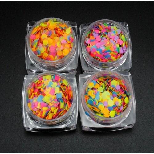 1 Jars (3ml) Flakes Nails Glitter Art Sequins Mixes-Size Luminous Nail Flakes Round/Heart-shape/Hexagon Fluorescent Flakes Decor