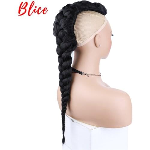 Blice Synthetic High Puff Afro Kinky Straight Middle-Part Wig Natural Black Clips In Jumbo Braid Hairpiece Ponytail 76cm Chignon