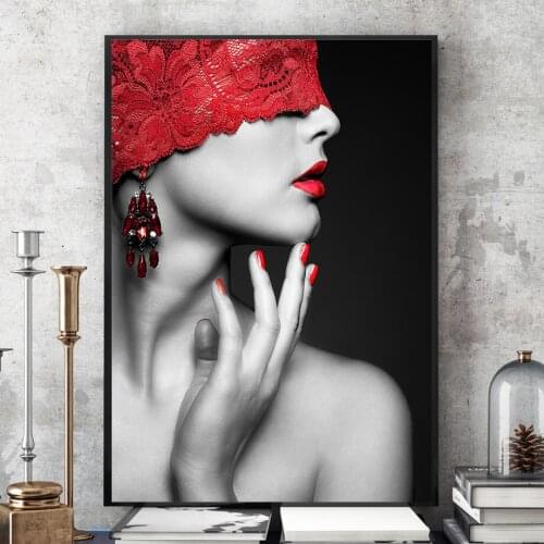 Sexy Black and White Skirt Red Lip Rose Canvas Art Modern Busty Lady Posters and Prints Quality Wall Art for Living Room Picture