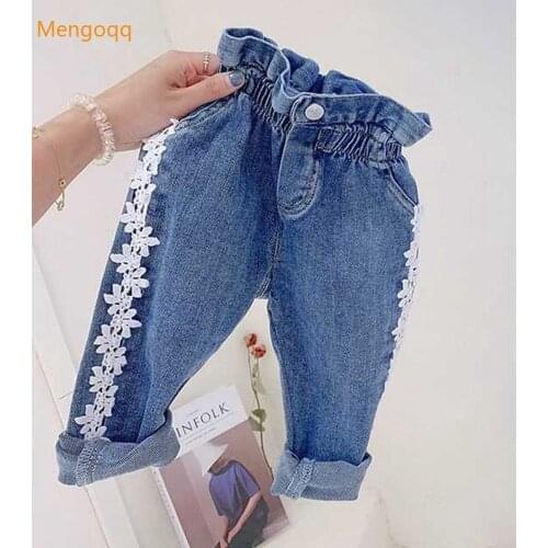 Children Bud Jeans Autumn Kids Baby Girls Sweet 3D Flower Trousers Pretty Princess Through Pants 3-8Y