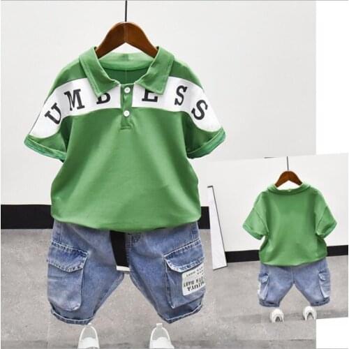 Kids Boys Cotton Clothing Set Children Summer Short Sleeved Lapel T-Shirt Pants 2 Pieces Tracksuit For Infant Baby 2-7Years Old