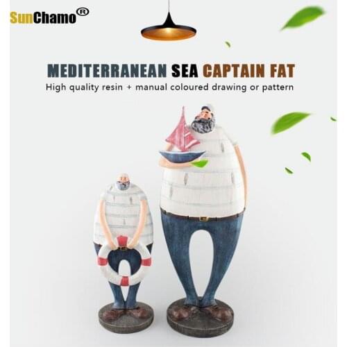 Mediterranean Style Resin Captain and Crew Figurines Retro coffee shop Home Decoration furnishing articles