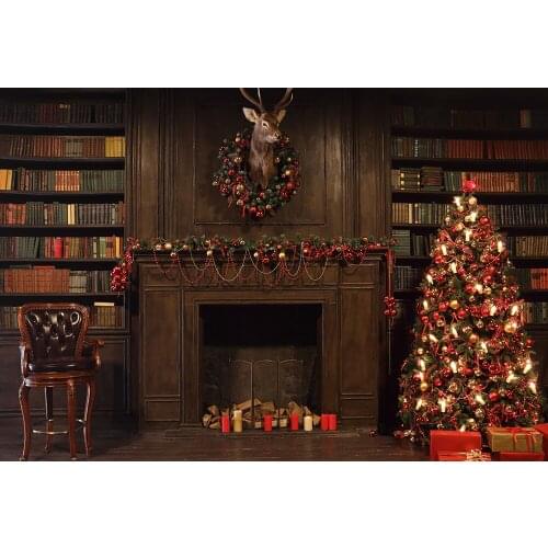 Photography Backdrop Christmas Celebration Bookshelf Fireplace Newborn Baby Child Photo Print Background Studio PhotocallsW-4482