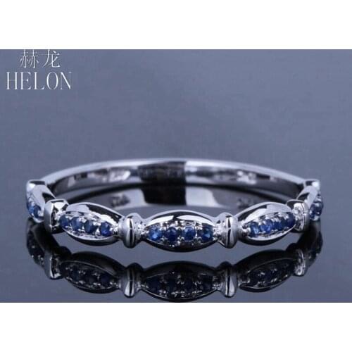 HELON Solid 10K White Gold Genuine Natural Sapphire Engagement Ring Women Party Gift Fine Jewelry Wedding Gemstone Ring