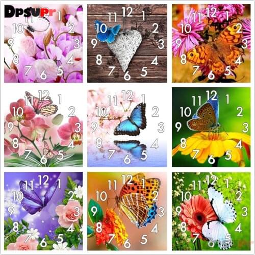 Dpsupr Full Diamond Painting Cross Stitch Animal Butterfly Clock Mechanism Mosaic 5D Diy Square Round 3d Embroidery Gift