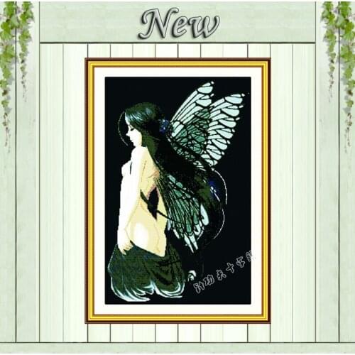 Angel beautiful girl painting counted on canvas Cross Stitch Embroider kits Needlework Set DMC 14CT 11CT black cloth unprinted
