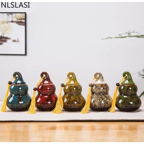 Retro ceramics gourd tea jar tea tin containers Portable travel Tea Boxes Sealed caddy coffee canister Spice Candy storage tank