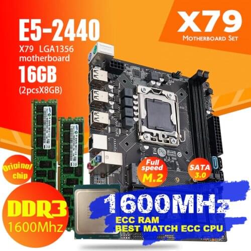 Atermiter X79 1356 Motherboard Set With Xeon LGA 1356 E5 2440 C2 Cpu 2pcs x 8GB = 16GB 1600MHz DDR3 ECC REG Memory Ram PC3 12800