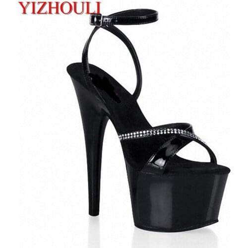Hot Fashion Brand Name Summer Strap Glitter Metal Bling Square High Heel Sandals Womens shoes Black Drop Ship Factory