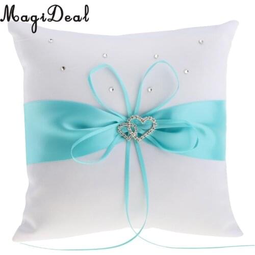 MagiDeal Wedding Ceremony Satin Heart Ring Pillow Diamond Ribbon Ring Bearer Cushion
