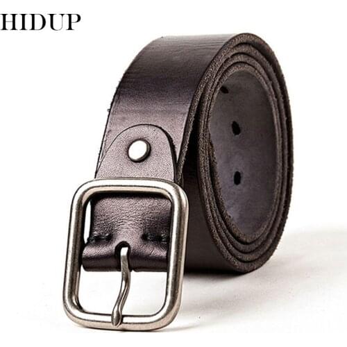 HIDUP Mens Cow Genuine Leather Cowhide Belts Top Quality 100% Solid Cowskin Alloy Pin Buckle Belt for Men 10 Years Use NWJ319