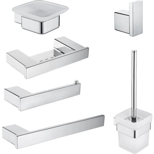 SUS 304 Stainless Steel Bathroom Hardware Set Chrome Robe Hook Toilet Brush Holder Paper Holder Towel Bar Bathroom Accessories