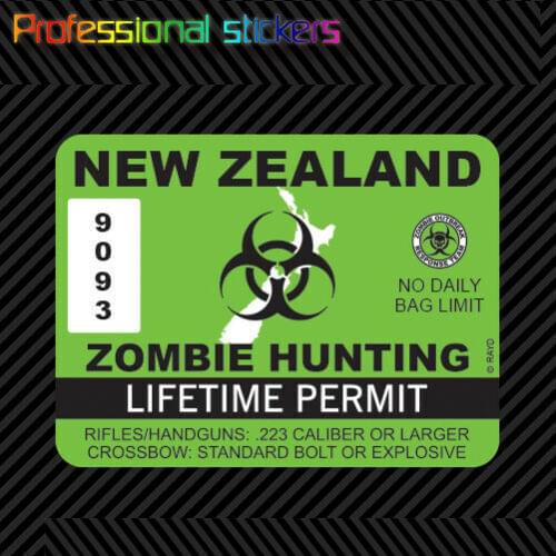 New Zealand Zombie Hunting Permit Sticker Die Cut Decal Outbreak Response Kiwi Stickers for Cars, Bicycles, Laptops, Motos