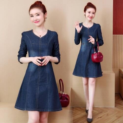 New Fashion Denim dress female Long sleeve spring clothing slim High waist denim dresses Large size 4XL 5XL blue Ladies dresses