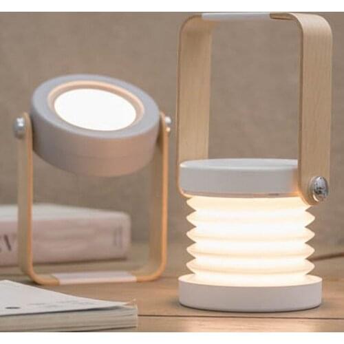 New Creative Wood Handle Foldable Night Lights Reading Lamp Portable Lantern Lamp Telescopic Folding Led Table Lamp USB Charging