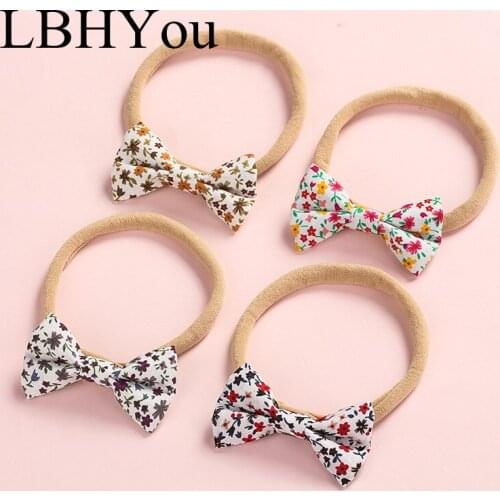 New Fashion Floral Prints Stretchy Bows Nylon Headbands Handtie Fabric Knot Nylon Hairbands Hair Accessories