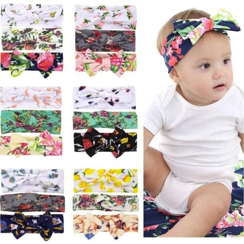 Baby girl Headbands Turbon Knot Bow Head bands Kids hair accessories Bowknot Bunny band Floral Print headwear 3pcs/set KHA445