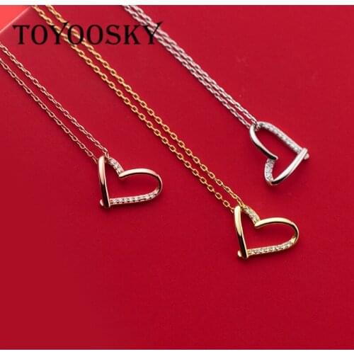 New Design 925 Sterling Silver Hollow Zircon Heart Shape Temperament Necklace Love Heart Pendant Necklaces 45cm