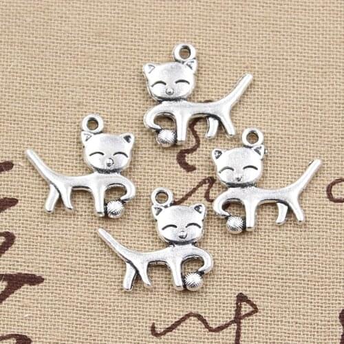 20pcs Charms Double Sided Cat Ball 19x18mm Antique Bronze Silver Color Plated Pendants Making DIY Handmade Tibetan Jewelry