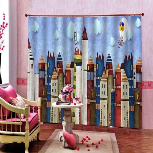 Custom Nordic hand-drawn Cartoon House Curtain Digital Print For Children Room Kindergarten Bedroom Blackout Window Drapes Sets
