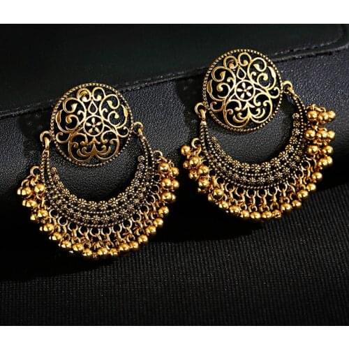 Retro Moon Indian Jewelry Jhumka Earrings Orecchini Vintage Gypsy Flower Gold Color Tassel Earrings For Women