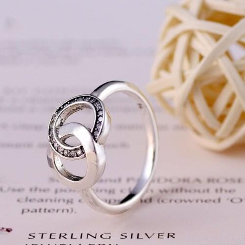 Real 925 Sterling Silver Ring Double Circle Logo Classic Retro Womens Ring For Womens Gift Banquet Jewelry